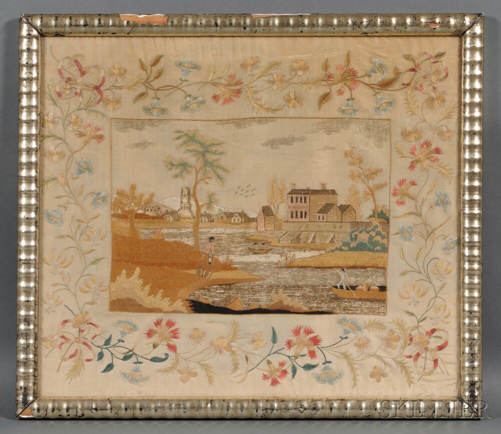 Appraisal: Silk Needlework Landscape England or America late th century worked