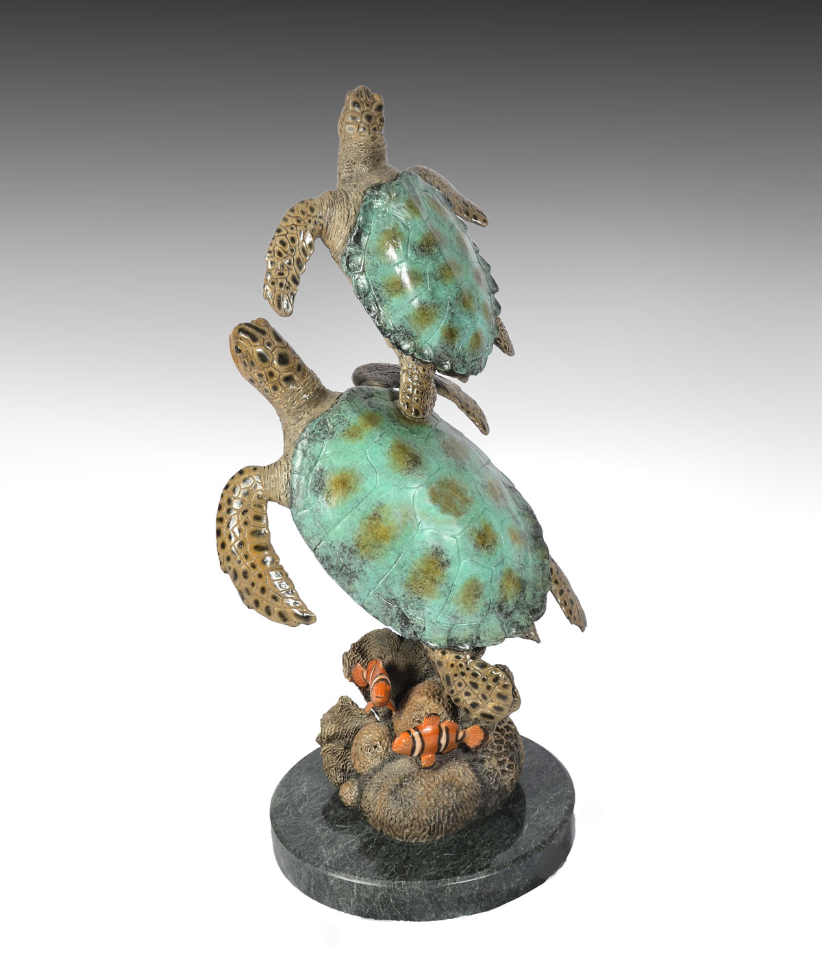 Appraisal: S ROOD BRONZE TURTLE SCULPTURE Enameled double turtle bronze with