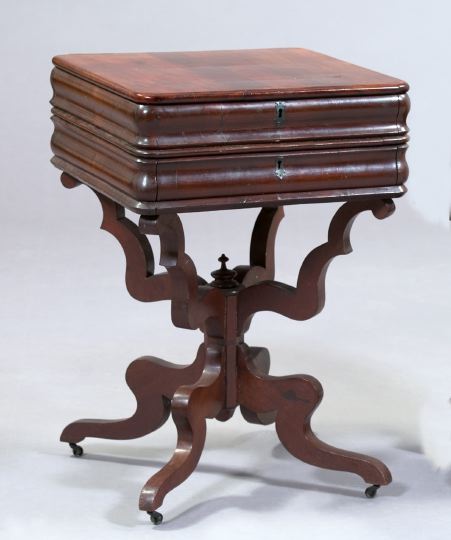 Appraisal: American Rococo Revival Lift-top Mahogany Work Table third quarter th