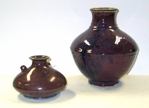 Appraisal: Two rouge flamb glazed ceramic vases One of compressed form