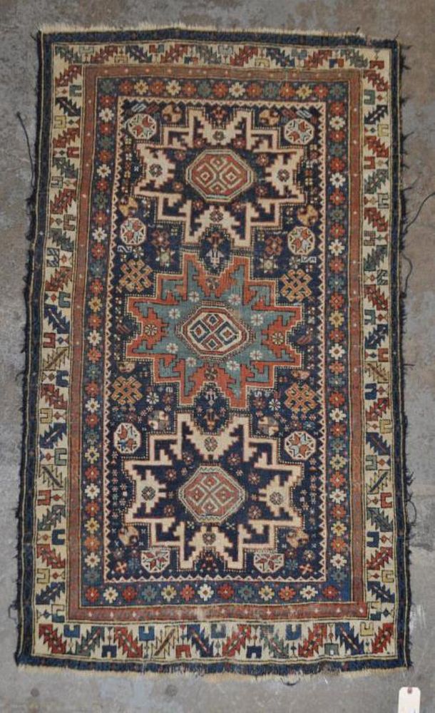 Appraisal: Caucasian Rug ' long ' wide Wear edge loss All