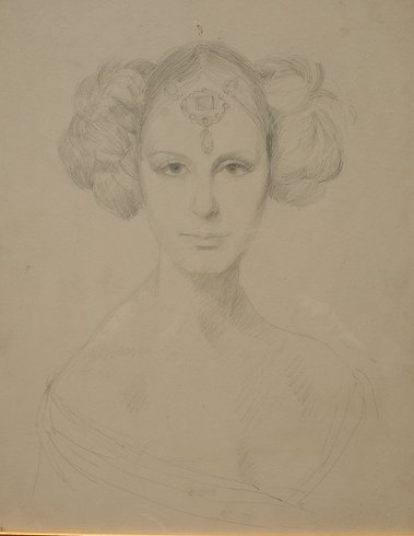 Appraisal: WHYTE Raymond American - Jeweled woman portrait Pencil Drawing sight