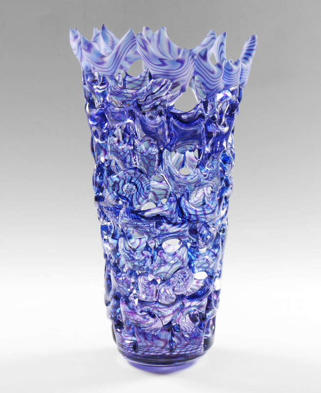 Appraisal: CONTEMPORARY ART GLASS VASE Reticulated amethyst glass body with striated