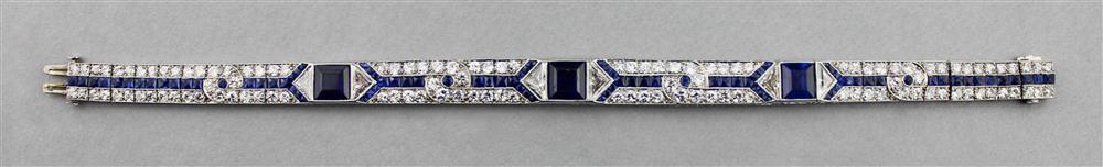 Appraisal: ART DECO DIAMOND SAPPHIRE AND PLATINUM BRACELET three of the