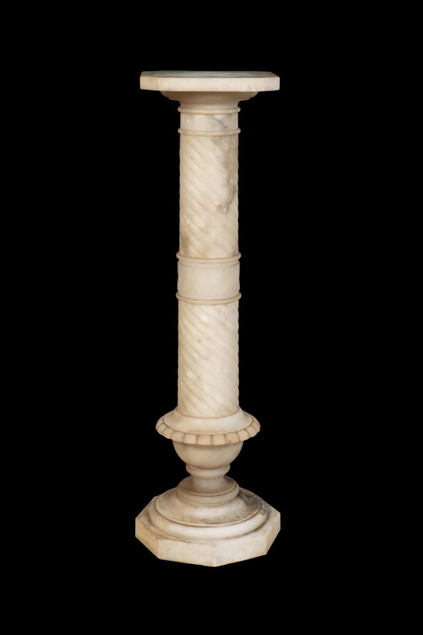 Appraisal: ITALIAN CARVED ALABASTER TWISTED COLUMN PEDESTAL Italian carved alabaster column