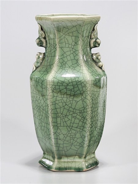 Appraisal: Chinese green crackle glazed porcelain hexagonal vase x approx Condition