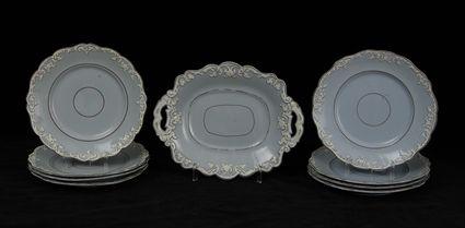 Appraisal: English Blue-Ground Porcelain Part Dessert Service Consisting of eight dessert