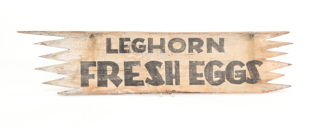 Appraisal: AMERICAN EGGS ADVERTISING SIGN Early th century Double sided wooden