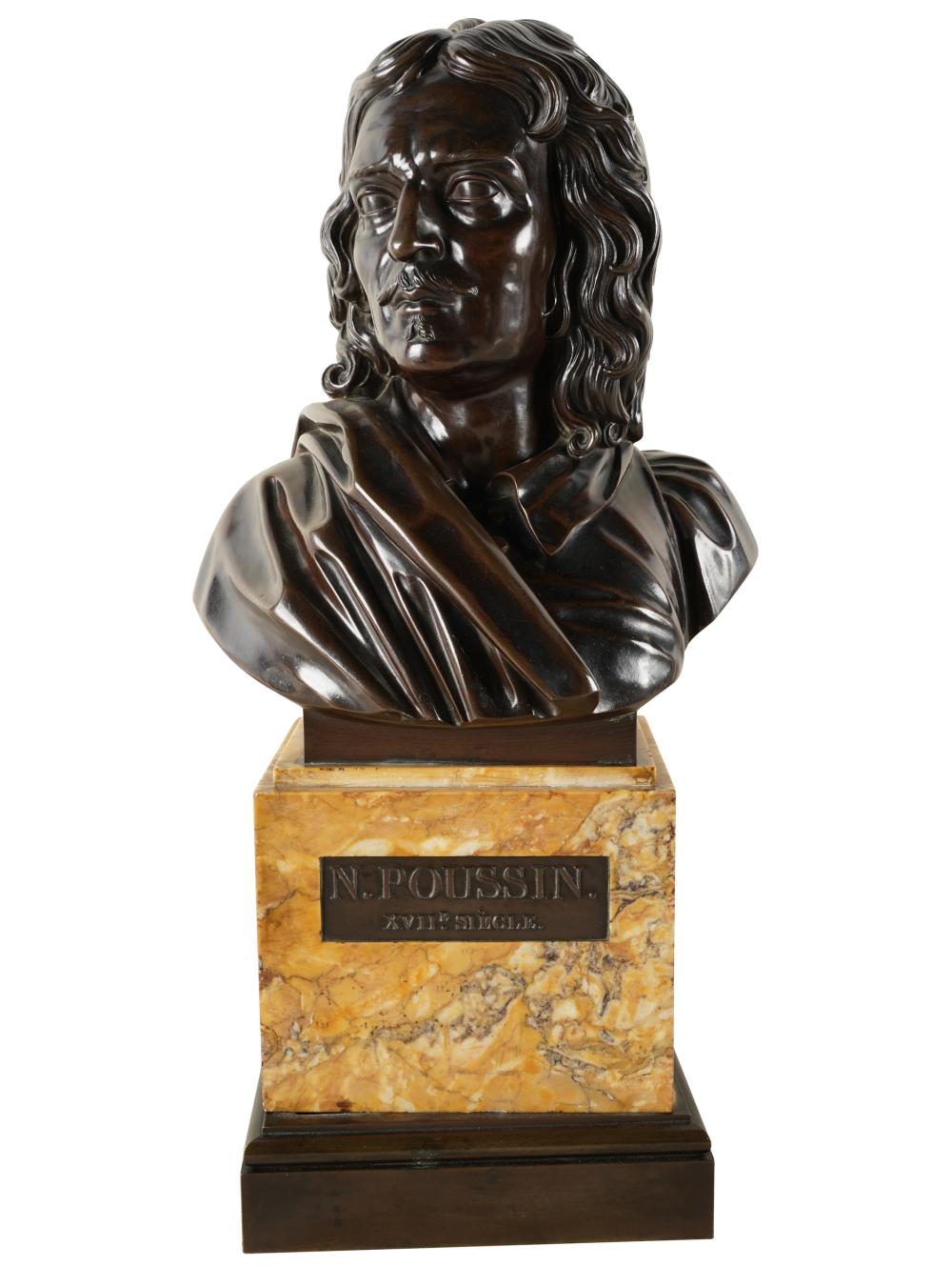 Appraisal: BUST OF NICOLAS POUSSINbronze with brown patina unsigned inscribed to