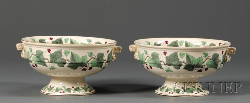 Appraisal: Pair of Wedgwood Queen's Ware Footed Bowls England c polychrome