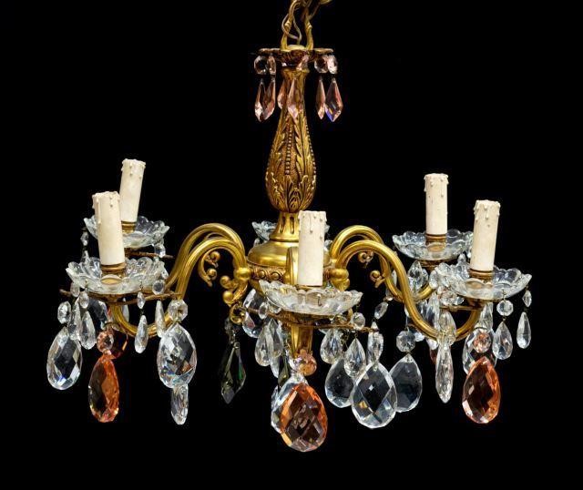 Appraisal: Italian foliated gilt metal six-light chandelier scrolled arms with faux