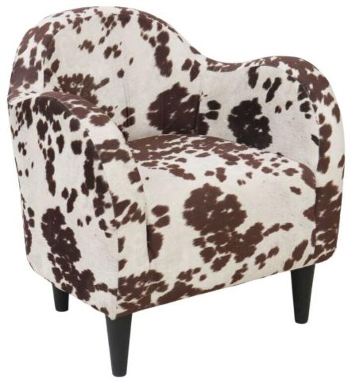 Appraisal: Contemporary armchair st c cow hide print upholstery rising on