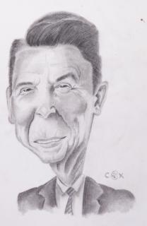 Appraisal: Ronald Reagan Caricature Pencil sketch caricature of Ronald Reagan signed