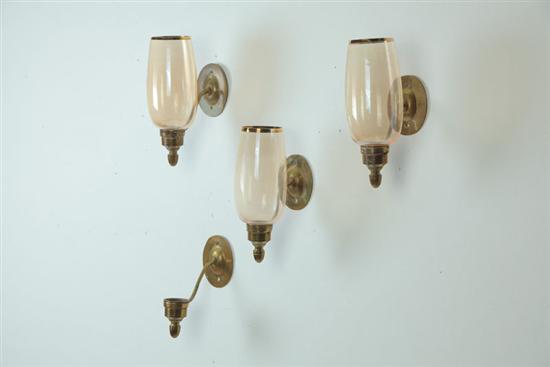 Appraisal: SET OF FOUR CANDLE SCONCES European th century brass Drop