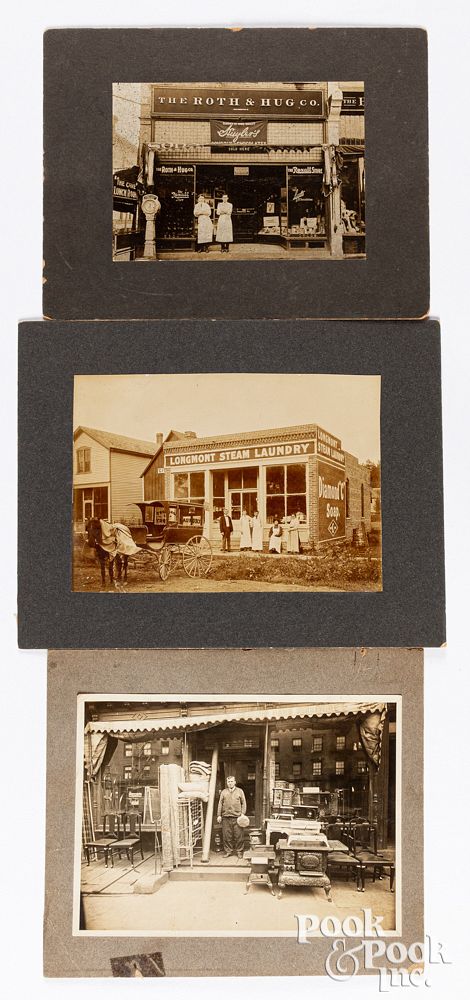 Appraisal: Three storefront photographs Three storefront photographs to include two young