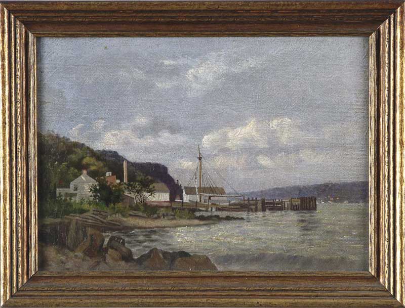 Appraisal: UNSIGNED American Early th Century INLET HARBOR SCENE Oil on