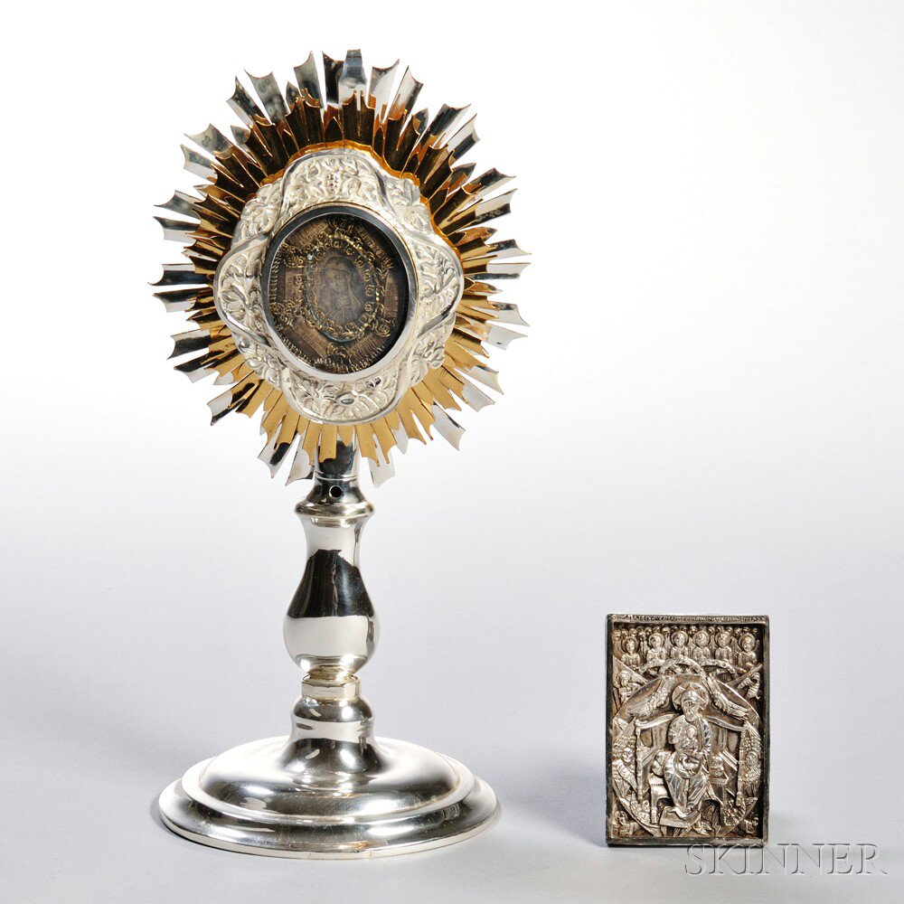 Appraisal: Continental Silver Reliquary and Silver Icon the reliquary housing an