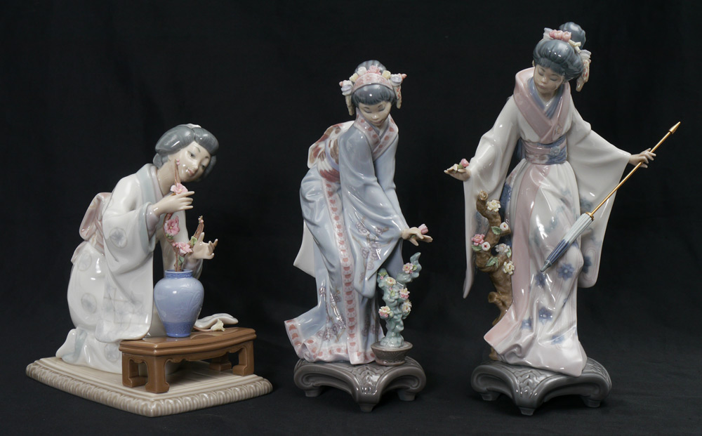 Appraisal: LLADRO PORCELAIN FIGURINES Flower arranging Geisha girls ORIENTAL GIRL Vincente