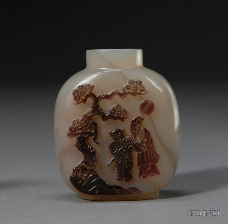 Appraisal: Shadow Agate Snuff Bottle China well hollowed scene of a