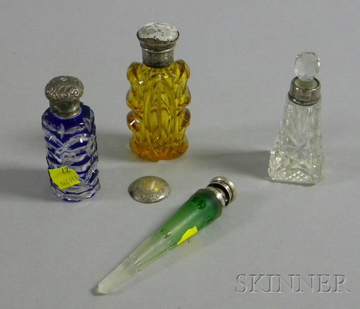 Appraisal: Four Silver-mounted Colored and Clear Cut Glass Perfumes