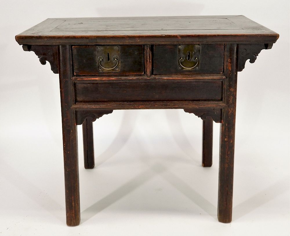 Appraisal: Chinese Hardwood Two Drawer Alter Table China Early th Century