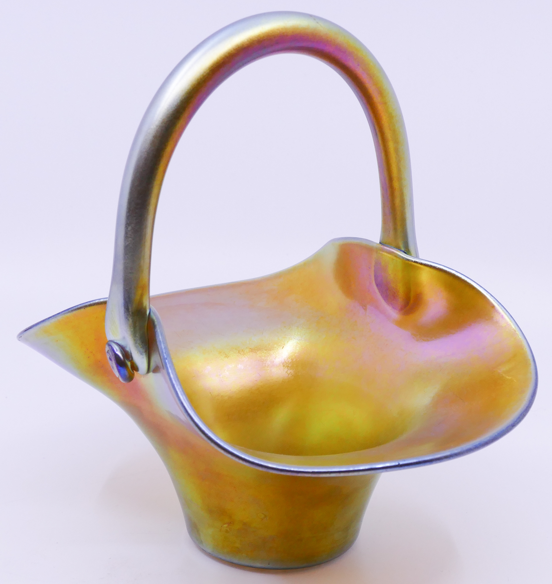 Appraisal: Steuben Aurene Iridescent Glass Basket- x ''