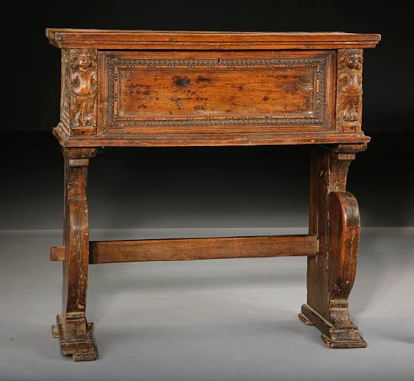 Appraisal: An Italian or Spanish Baroque walnut desk on frame The