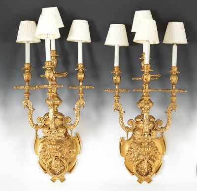 Appraisal: A Pair of Large Ornate Bronze Wall Sconces With a