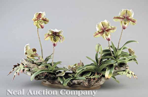 Appraisal: A Rare Boehm Porcelain Orchid and Hummingbird Figural Centerpiece removable