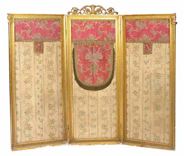 Appraisal: AN EARLY TH CENTURY THREE FOLD GILT FRAMED SCREEN with