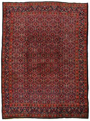 Appraisal: Persian rug repeating designs on blue black field vine and