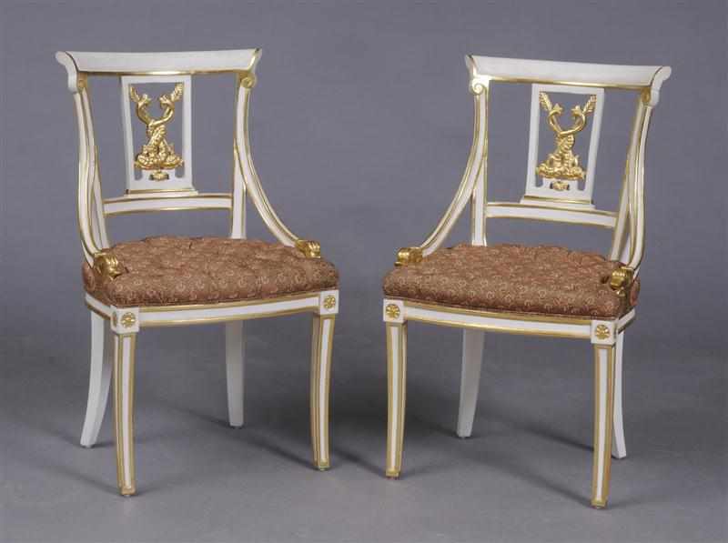 Appraisal: PAIR OF ITALIAN NEOCLASSCAL STYLE CARVED CREAM-PAINTED AND PARCEL-GILT SIDE