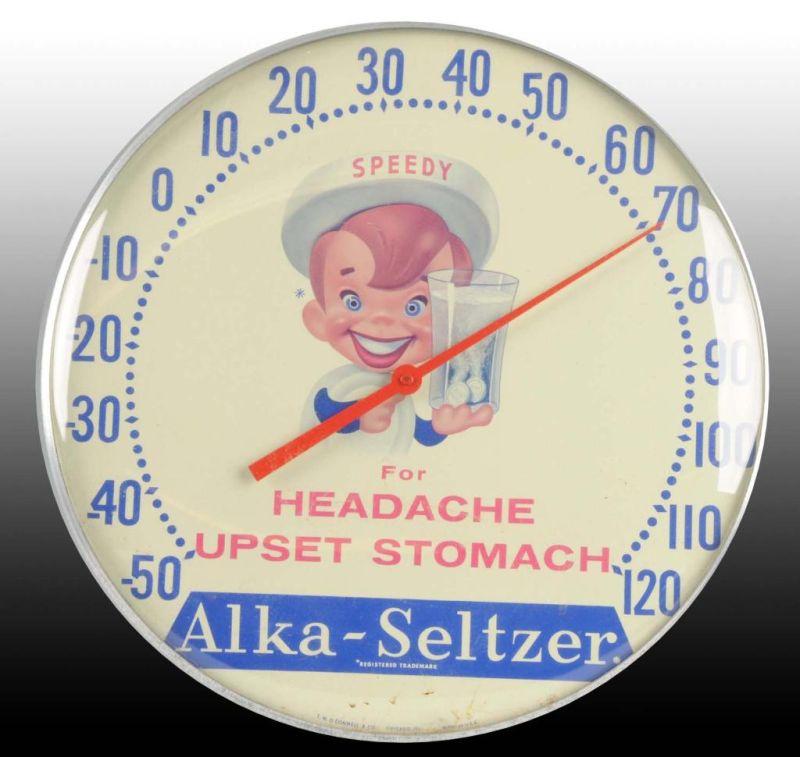 Appraisal: Alka-Seltzer Metal Glass Thermometer Description Circa s Minor spider webbing