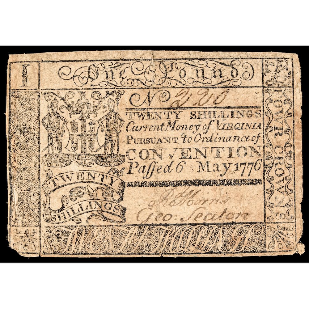 Appraisal: Colonial Currency VA May One Pound or Shillings FOWR CROWNS