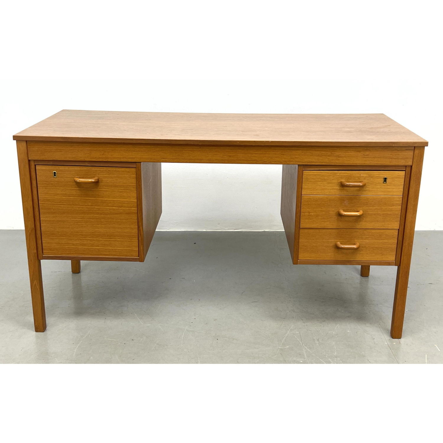 Appraisal: Danish Modern Teak Desk Wood Handles Dimensions H inches W