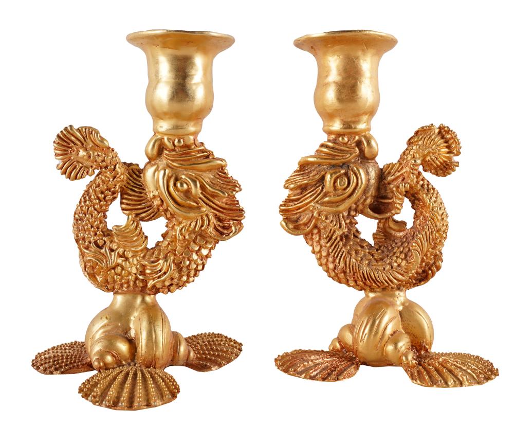 Appraisal: PAIR OF LAZARO DIAZ GILT METAL CANDLESTICKSsigned Lazaro NY and