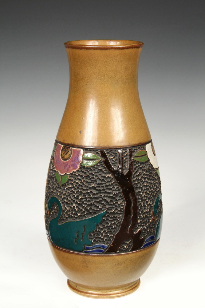 Appraisal: ART POTTERY VASE FORM LAMP BASE - Art Deco Ovoid