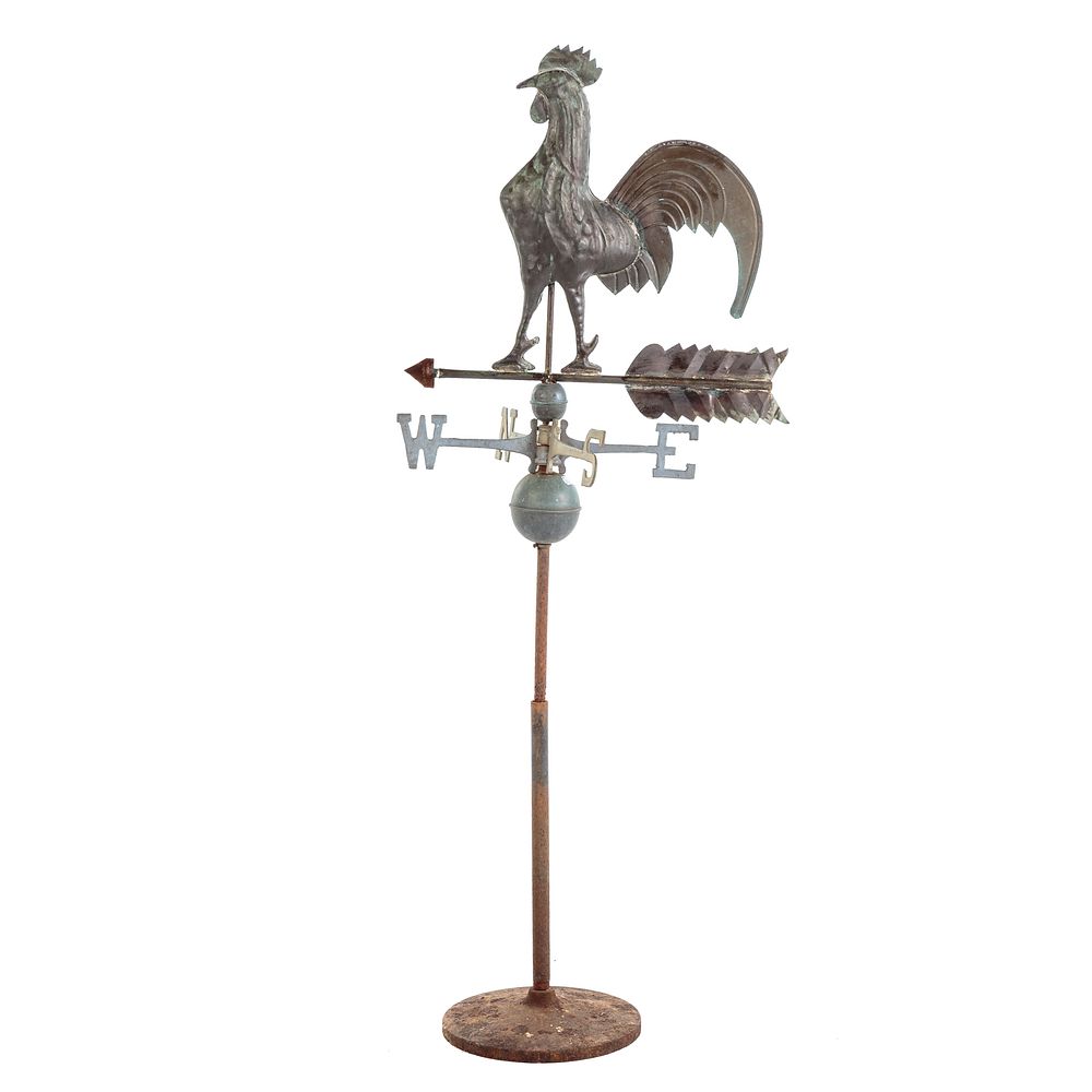 Appraisal: Sheet Copper Rooster Weather Vane Having cast metal direction letters