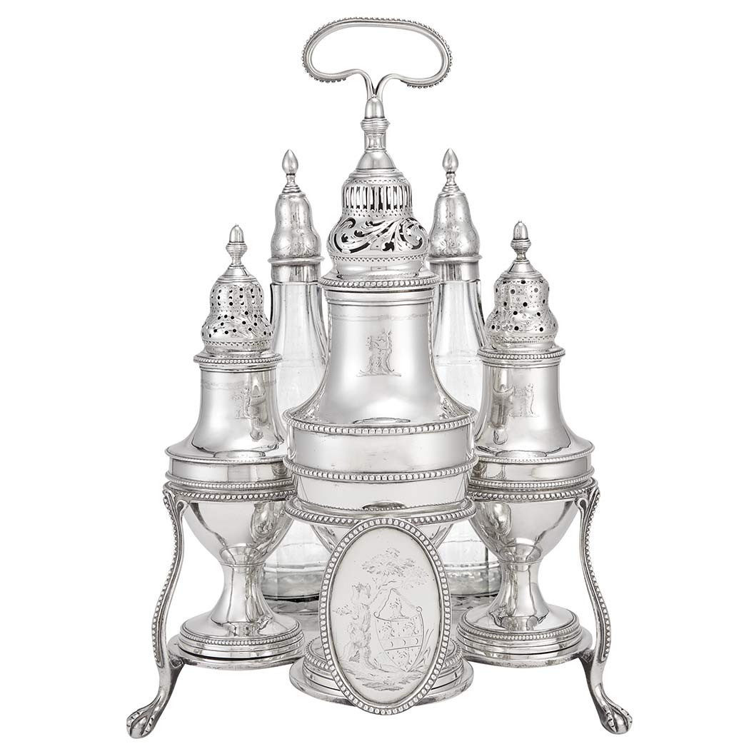 Appraisal: George III Sterling Silver Cruet Frame Thomas Daniel London The