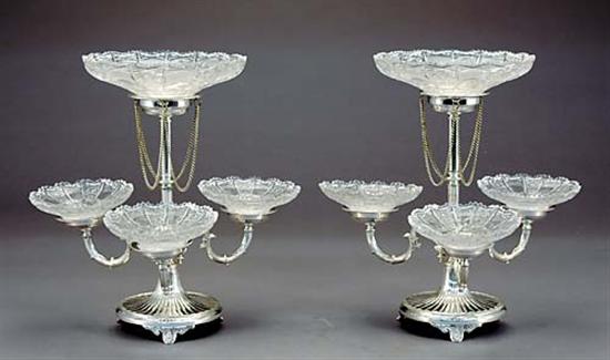 Appraisal: Pair Sheffield silverplate epergnes center stem supporting large bowl and