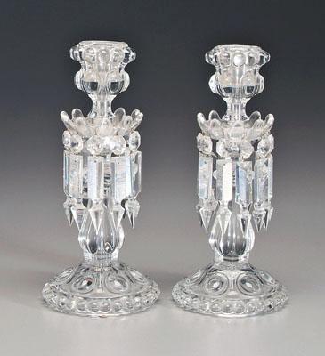 Appraisal: Pair Baccarat crystal candlesticks hung with prisms both marked Baccarat