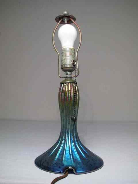 Appraisal: Art glass lamp base signed Lundberg in peacock blue with