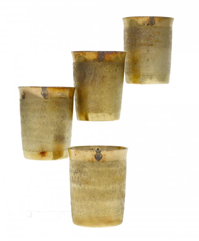 Appraisal: ROYAL A SET OF FOUR GEORGE III SILVER GILT BEAKERS