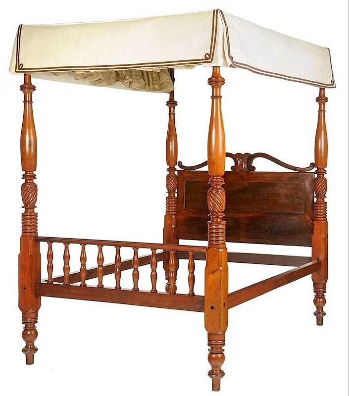 Appraisal: Classical Carved and Turned Four Post Bedstead probably Caribbean th