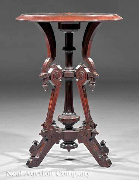 Appraisal: An American Renaissance Inlaid Ebonized and Incised Side Table c