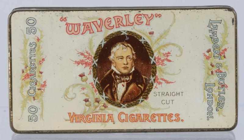 Appraisal: Waverly Cigarettes Tin Description Tin advertises Waverly Virginia Cigarettes Borders