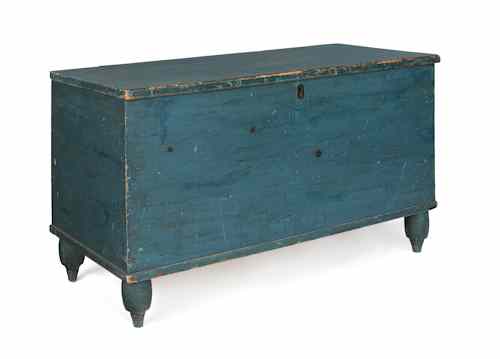 Appraisal: Painted pine blanket chest th c with an old blue