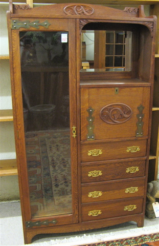 Appraisal: EARLY ARTS CRAFTS OAK SECRETARY BOOKCASE American early th century