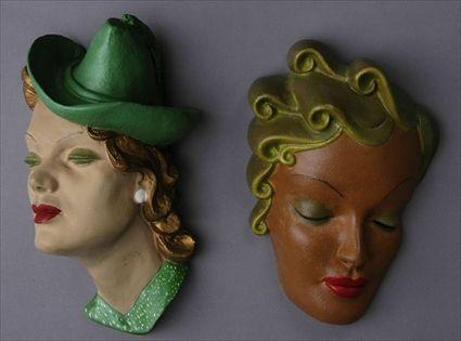 Appraisal: Two Jon Douglas John Pearce Polychrome Plaster Wall Masks to