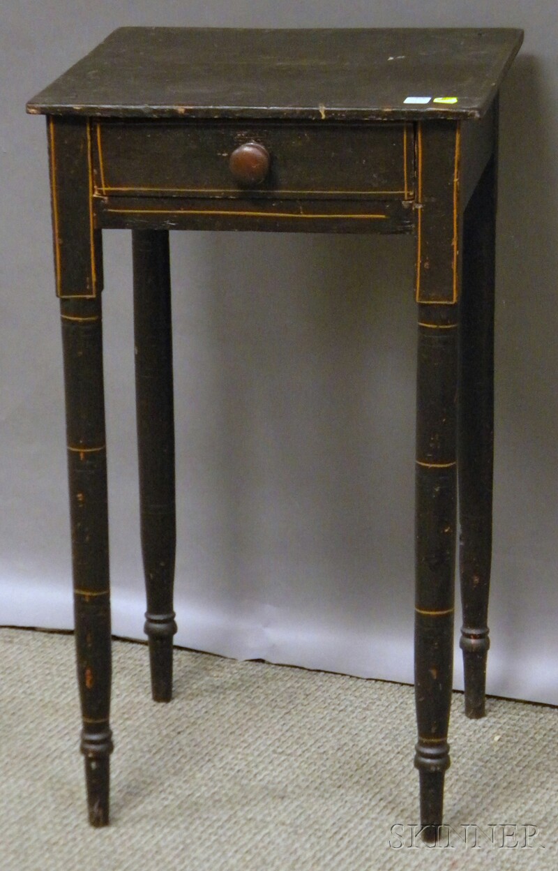 Appraisal: Federal Black-painted and Decorated Pine One-drawer Stand Provenance Estate of